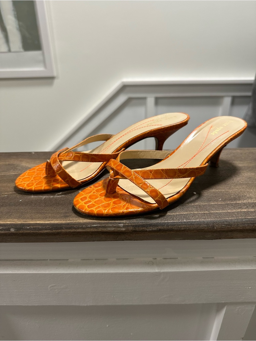 kate spade Orange Croc-Effect Kitten Heel Mules